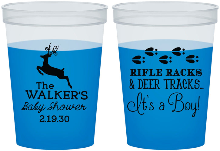 Custom Baby Shower 16 oz Color Changing Cups - Rifle Racks Deer Tracks | 90128