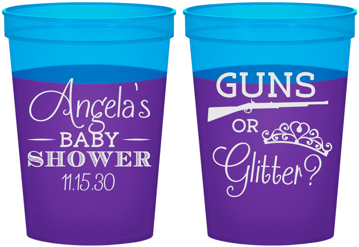 Custom Baby Shower 16 oz Color Changing Cups - Guns Or Glitter | 90130