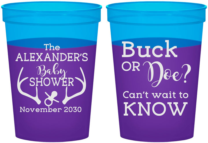 Custom Baby Shower 16 oz Color Changing Cups - Gender Reveal Buck Or Doe | 90131