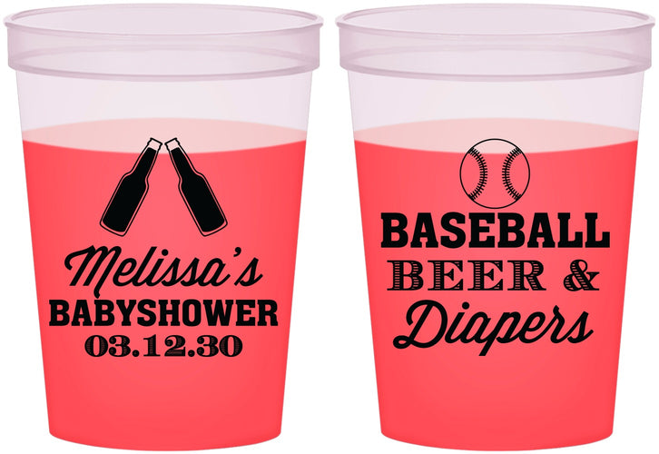 Custom Baby Shower 16 oz Color Changing Cups - Baseball Beer Diapers | 90132
