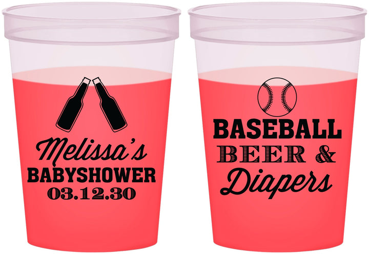 Custom Baby Shower 16 oz Color Changing Cups - Baseball Beer Diapers | 90132