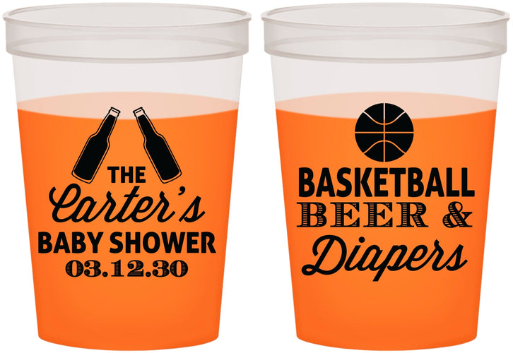 Custom Baby Shower 16 oz Color Changing Cups - Basketball Beer Diapers | 90133
