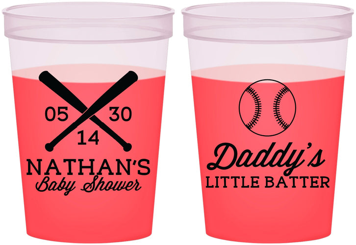 Custom Baby Shower 16 oz Color Changing Cups - Baseball Little Batter | 90136