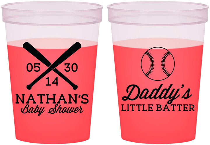 Custom Baby Shower 16 oz Color Changing Cups - Baseball Little Batter | 90136