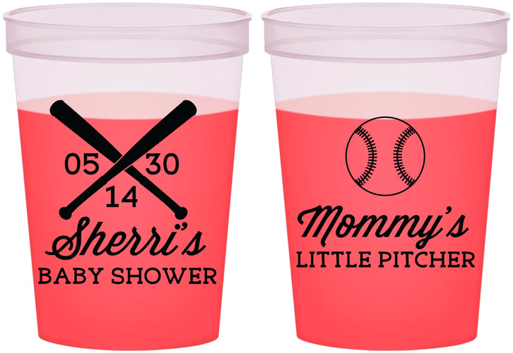 Custom Baby Shower 16 oz Color Changing Cups - Baseball Little Pitcher | 90137
