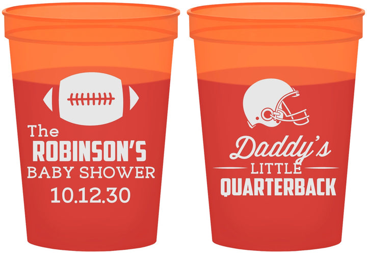 Custom Baby Shower 16 oz Color Changing Cups - Football Little Quarterback | 90138