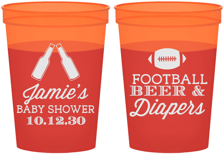 Custom Baby Shower 16 oz Color Changing Cups - Football Beer Diapers | 90148