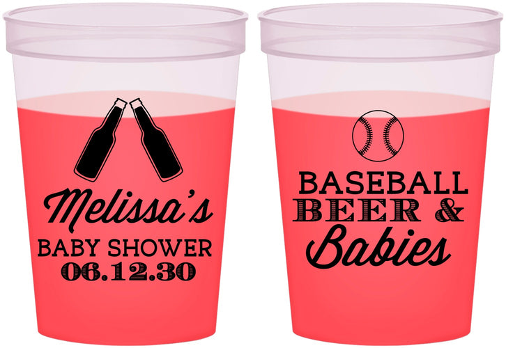 Custom Baby Shower 16 oz Color Changing Cups - Baseball Beer Diapers | 90149
