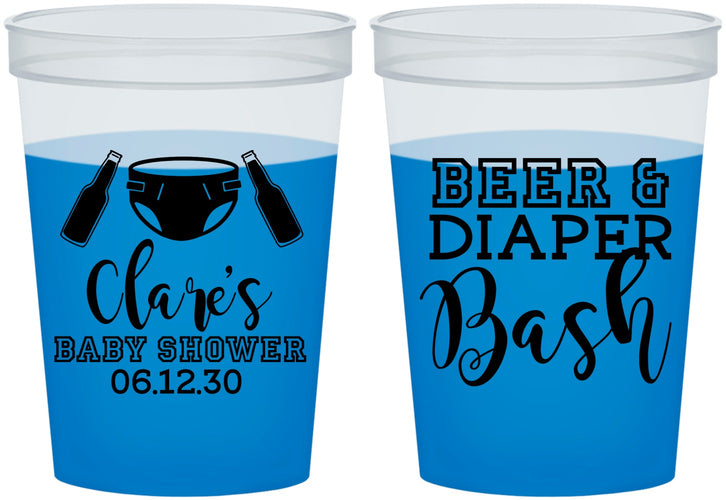 Custom Baby Shower 16 oz Color Changing Cups - Beer Diapers Bash | 90151
