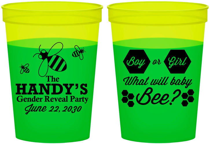 Custom Baby Shower 16 oz Color Changing Cups - Gender Reveal Bee | 90152