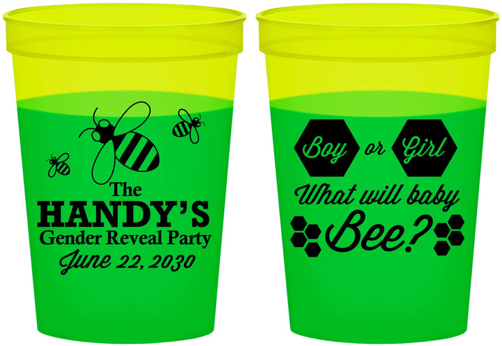 Custom Baby Shower 16 oz Color Changing Cups - Gender Reveal Bee | 90152