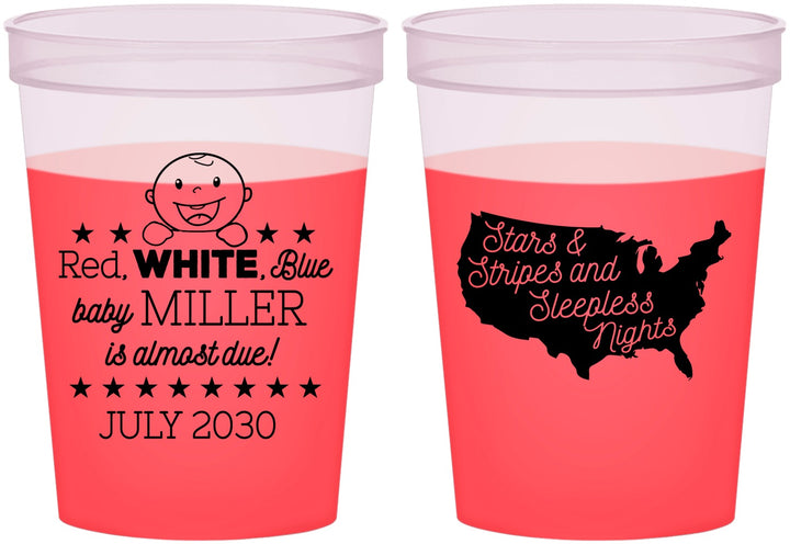 Custom Baby Shower 16 oz Color Changing Cups - Red White Blue | 90197