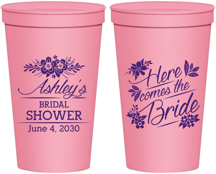 Personalized Bridal Shower 22 oz Stadium Cups - Here Comes The Bride | 100000