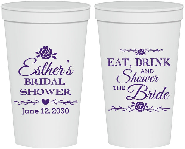 Personalized Bridal Shower 22 oz Stadium Cups - Eat Drink Shower Bride | 100002