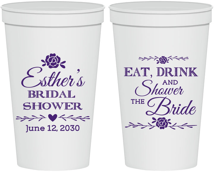 Personalized Bridal Shower 22 oz Stadium Cups - Eat Drink Shower Bride | 100002