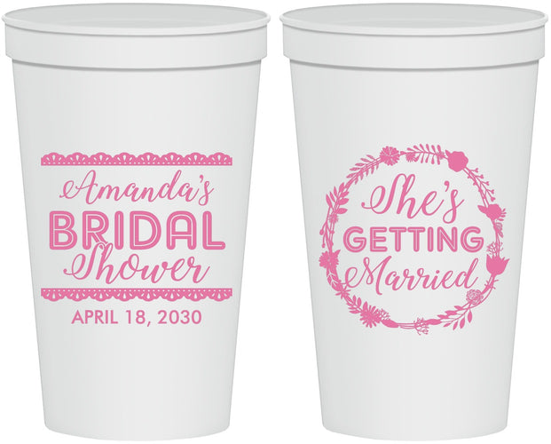 Personalized Bridal Shower 22 oz Stadium Cups - She's Getting Married | 100003