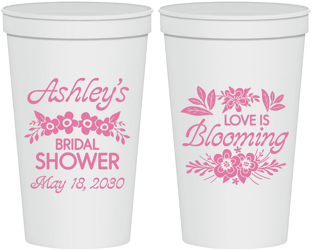 Personalized Bridal Shower 22 oz Stadium Cups - Love Is Blooming | 100007