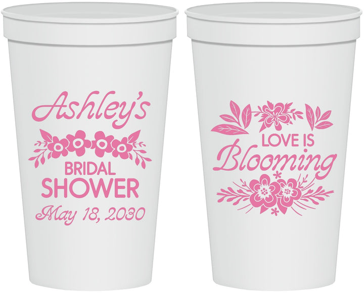 Personalized Bridal Shower 22 oz Stadium Cups - Love Is Blooming | 100007