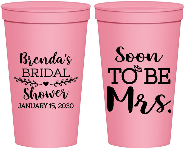 Personalized Bridal Shower 22 oz Stadium Cups - Soon To Be Mrs | 100013