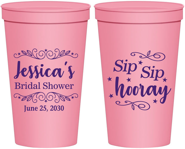 Personalized Bridal Shower 22 oz Stadium Cups - Sip Sip Hooray | 100016