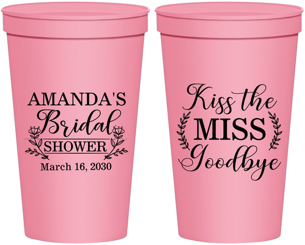 Personalized Bridal Shower 22 oz Stadium Cups - Kiss The Miss Goodbye | 100017