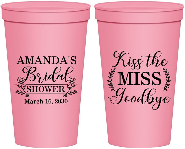 Personalized Bridal Shower 22 oz Stadium Cups - Kiss The Miss Goodbye | 100017