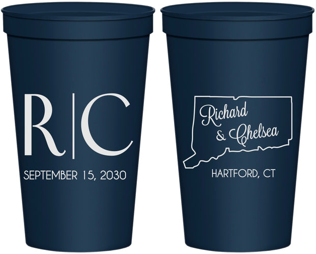 Personalized Wedding 22 oz Stadium Cups - Connecticut | 106