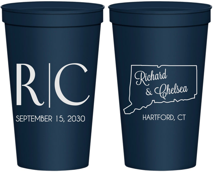 Personalized Wedding 22 oz Stadium Cups - Connecticut | 106