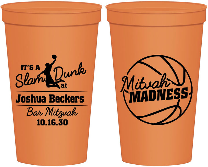 Personalized Bar Mitzvah 22 oz Stadium Cups - 13th Birthday Basketball | 110000
