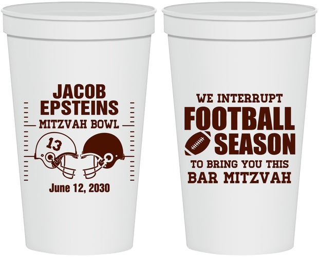 Personalized Bar Mitzvah 22 oz Stadium Cups - 13th Birthday Football | 110003