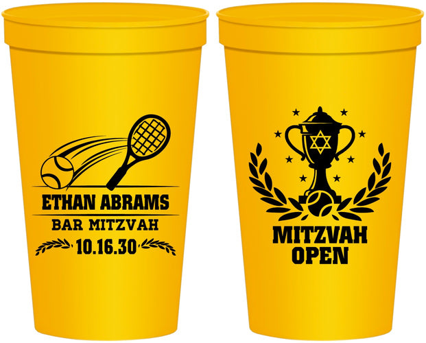 Personalized Bar Mitzvah 22 oz Stadium Cups - 13th Birthday Tennis | 110011
