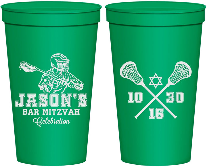 Personalized Bar Mitzvah 22 oz Stadium Cups - 13th Birthday Lacrosse | 110012