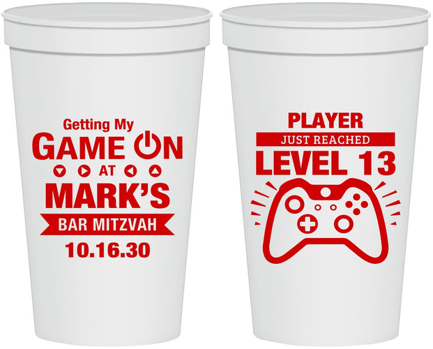 Personalized Bar Mitzvah 22 oz Stadium Cups - 13th Birthday Video Game | 110013