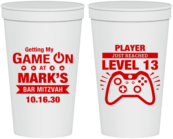Personalized Bar Mitzvah 22 oz Stadium Cups - 13th Birthday Video Game | 110013
