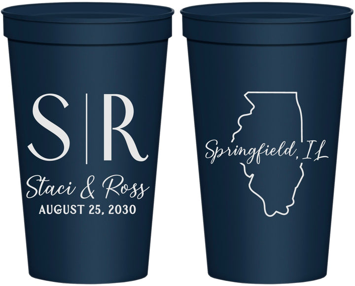 Personalized Wedding 22 oz Stadium Cups - Illinois | 112