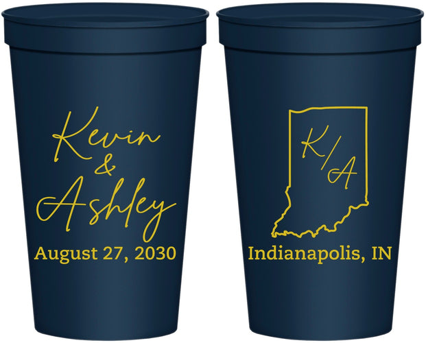 Personalized Wedding 22 oz Stadium Cups - Indiana | 113