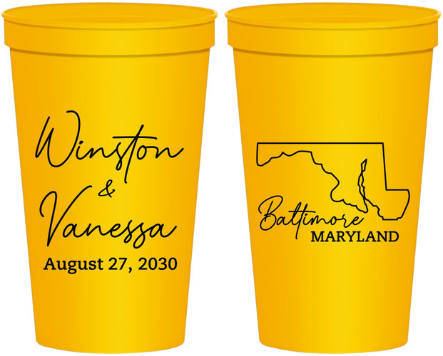 Personalized Wedding 22 oz Stadium Cups - Maryland | 119