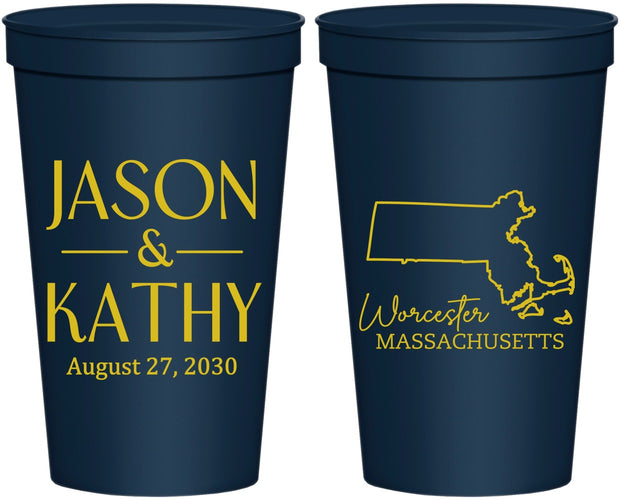 Personalized Wedding 22 oz Stadium Cups - Massachusetts | 120