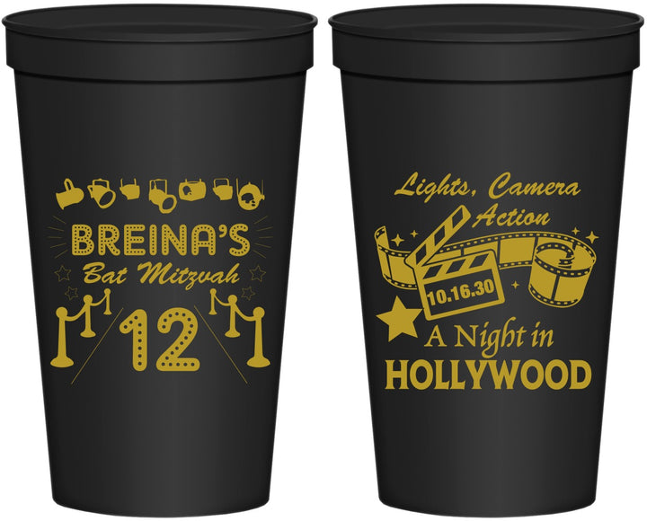 Personalized Bat Mitzvah 22 oz Stadium Cups - 12th Birthday Hollywood | 120006