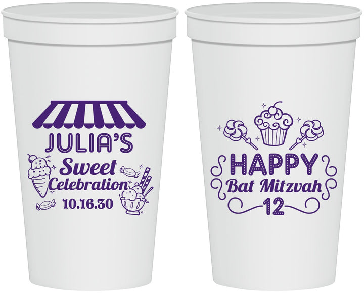 Personalized Bat Mitzvah 22 oz Stadium Cups - 12th Birthday Cupcake | 120010
