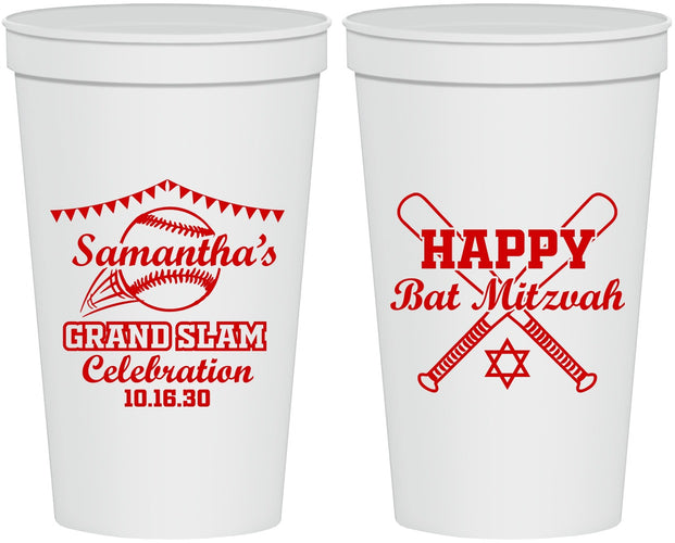 Personalized Bat Mitzvah 22 oz Stadium Cups - 12th Birthday Softball | 120012