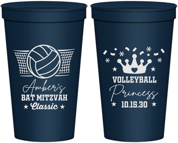 Personalized Bat Mitzvah 22 oz Stadium Cups - 12th Birthday Volleyball | 120015