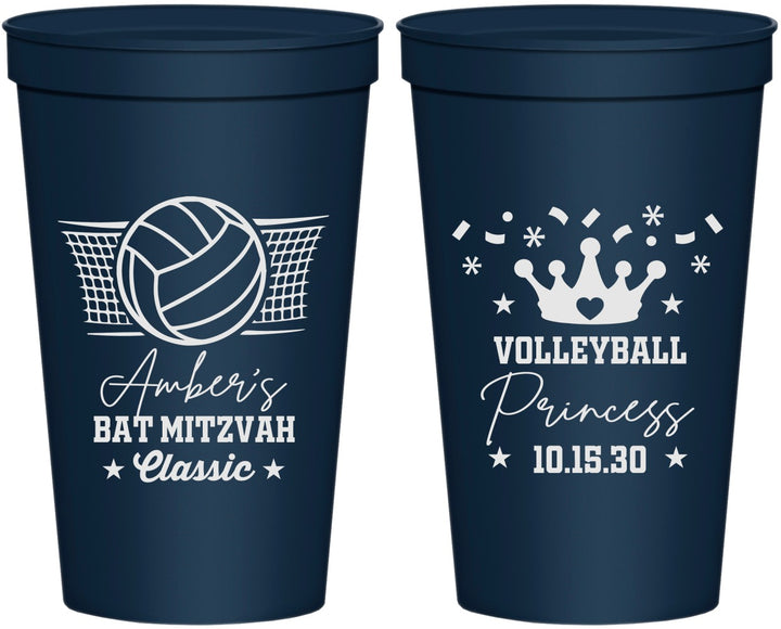 Personalized Bat Mitzvah 22 oz Stadium Cups - 12th Birthday Volleyball | 120015