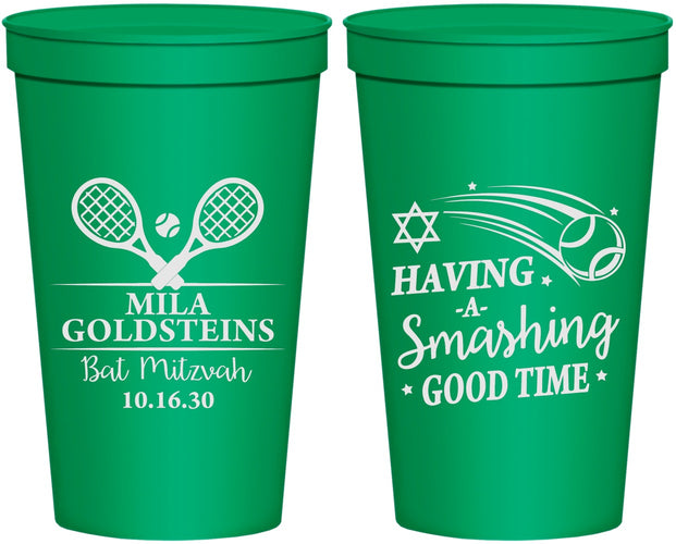 Personalized Bat Mitzvah 22 oz Stadium Cups - 12th Birthday Tennis | 120018