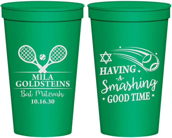 Personalized Bat Mitzvah 22 oz Stadium Cups - 12th Birthday Tennis | 120018