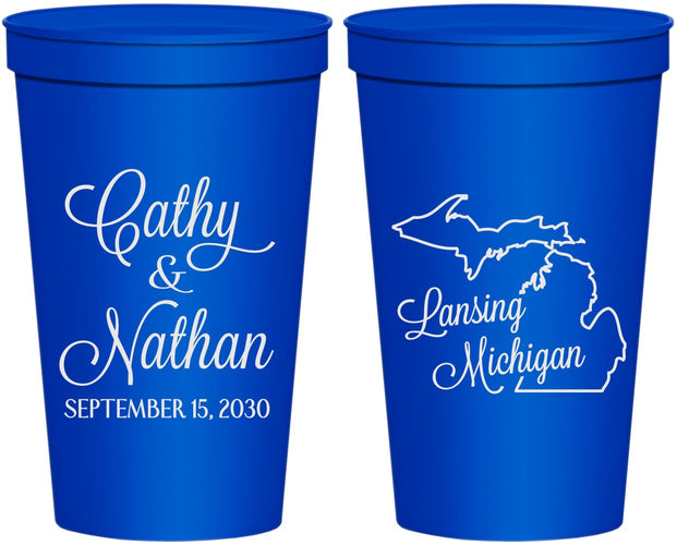 Personalized Wedding 22 oz Stadium Cups - Michigan | 121
