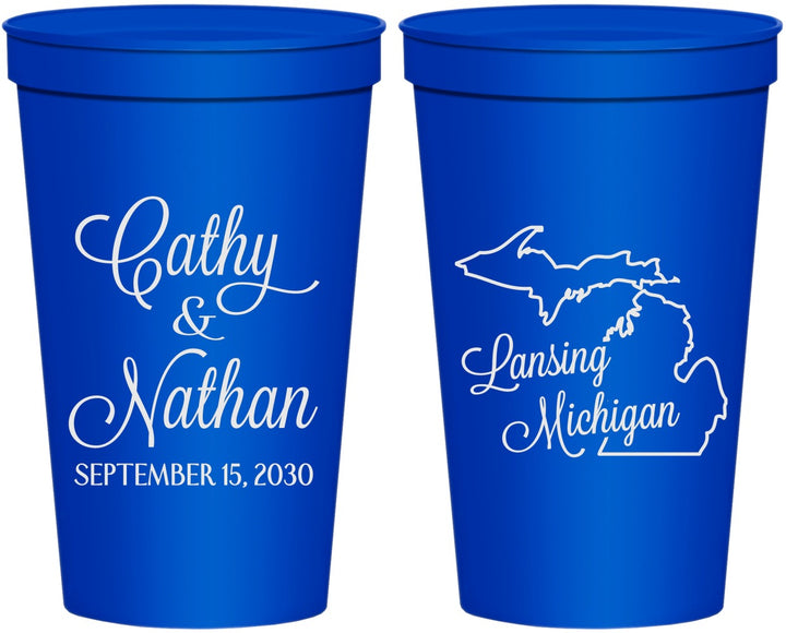 Personalized Wedding 22 oz Stadium Cups - Michigan | 121