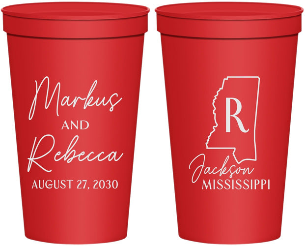 Personalized Wedding 22 oz Stadium Cups - Mississippi | 123