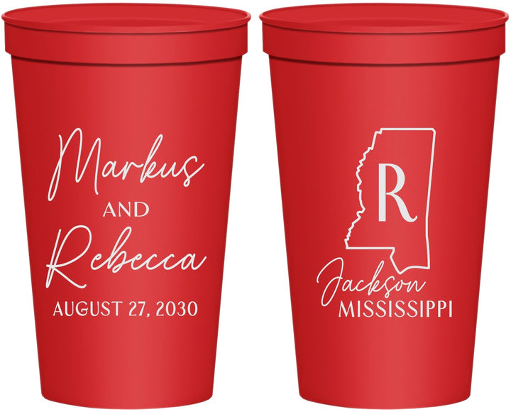 Personalized Wedding 22 oz Stadium Cups - Mississippi | 123