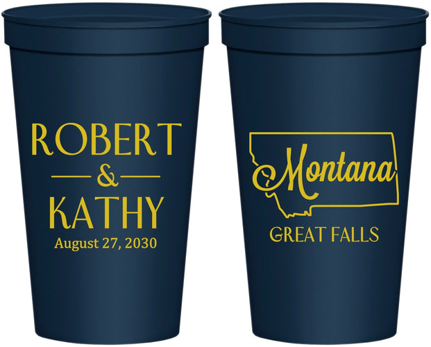 Personalized Wedding 22 oz Stadium Cups - Montana | 125